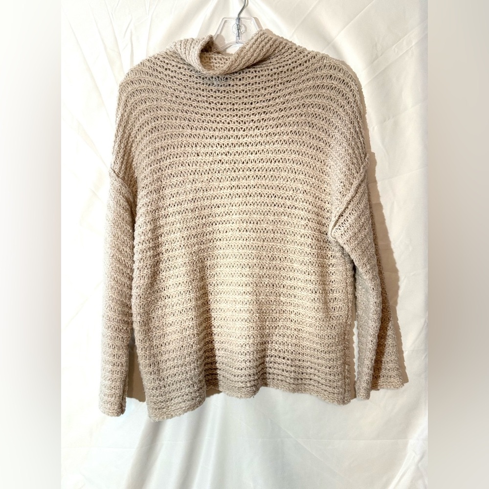 Aerie Soft Beige Open Knit Wool Blend Cowl Neck Sweater Size XS - Picture 6 of 11